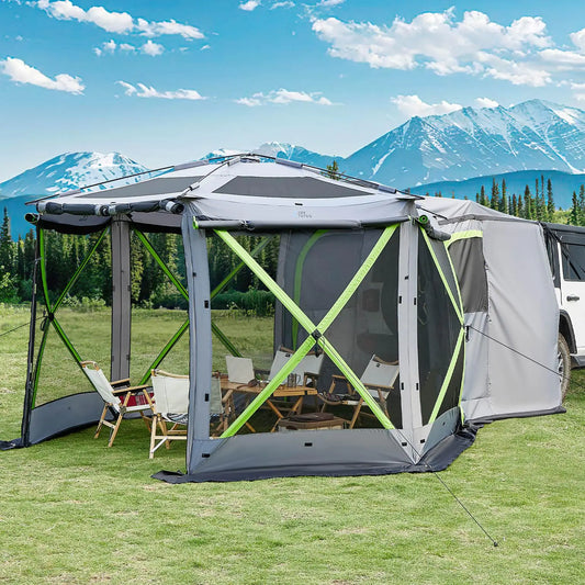 Dual-Use Pop up SUV Tent for Camping 11x11 Ft Outdoor Gazebo Screen Tent SUV Tailgate Tent for Family Vehicle Camping Canopy Shelter Portable Carry Bag Gray Green